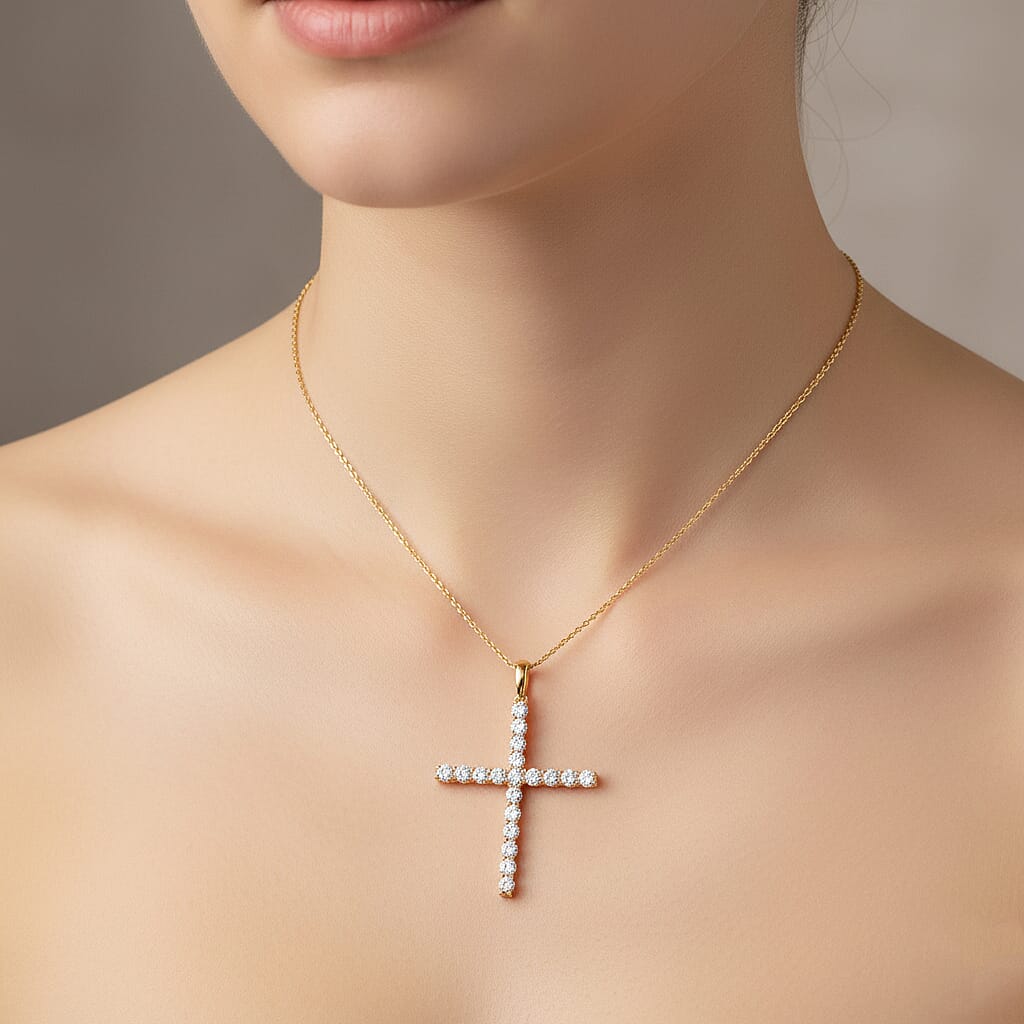 Luxuriant Lab Grown Diamond Pendant with Chain (Size 20) in 18K Vermeil Yellow Gold Plated Sterling Silver  2.00 Ct.