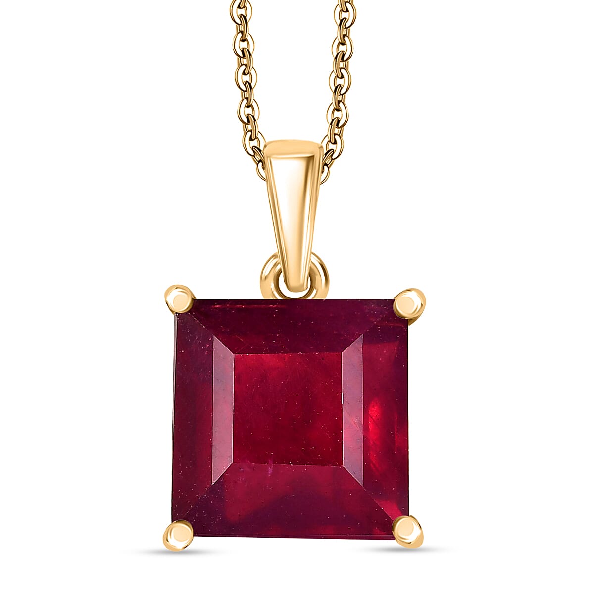 D'Joy African Ruby Pendant with Chain (Size 20) in 18K Vermeil Yellow Gold Plated Sterling Silver 10.27 Ct.