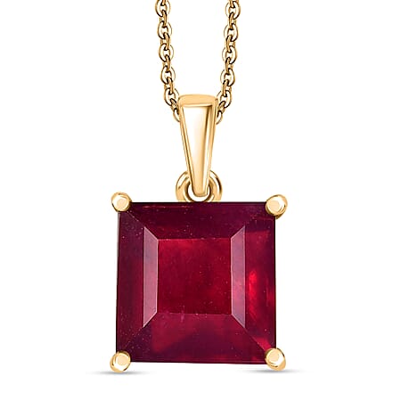 D'Joy African Ruby Pendant with Chain (Size 20) in 18K Vermeil Yellow Gold Plated Sterling Silver 10.27 Ct.