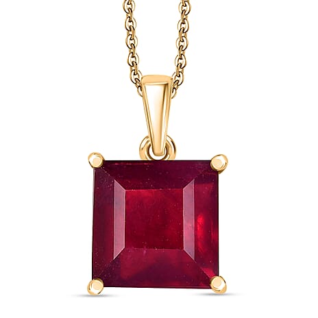 D'Joy African Ruby Pendant with Chain (Size 20) in 18K Vermeil Yellow Gold Plated Sterling Silver 10.27 Ct.