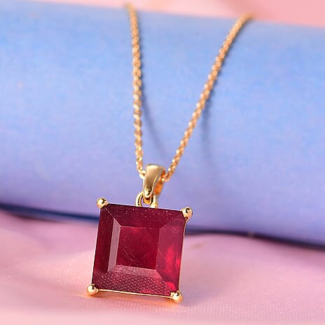 D'Joy African Ruby Pendant with Chain (Size 20) in 18K Vermeil Yellow Gold Plated Sterling Silver 10.27 Ct.