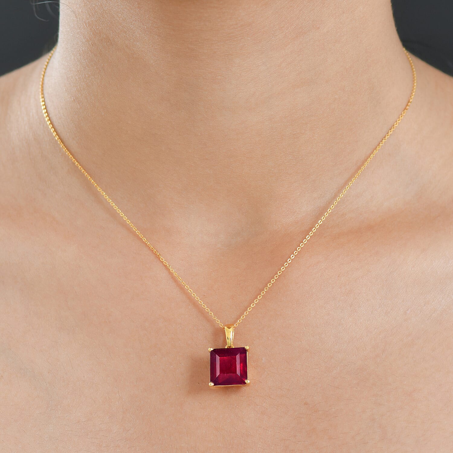 D'Joy African Ruby Pendant with Chain (Size 20) in 18K Vermeil Yellow Gold Plated Sterling Silver 10.27 Ct.