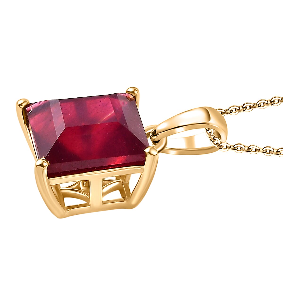 D'Joy African Ruby Pendant with Chain (Size 20) in 18K Vermeil Yellow Gold Plated Sterling Silver 10.27 Ct.