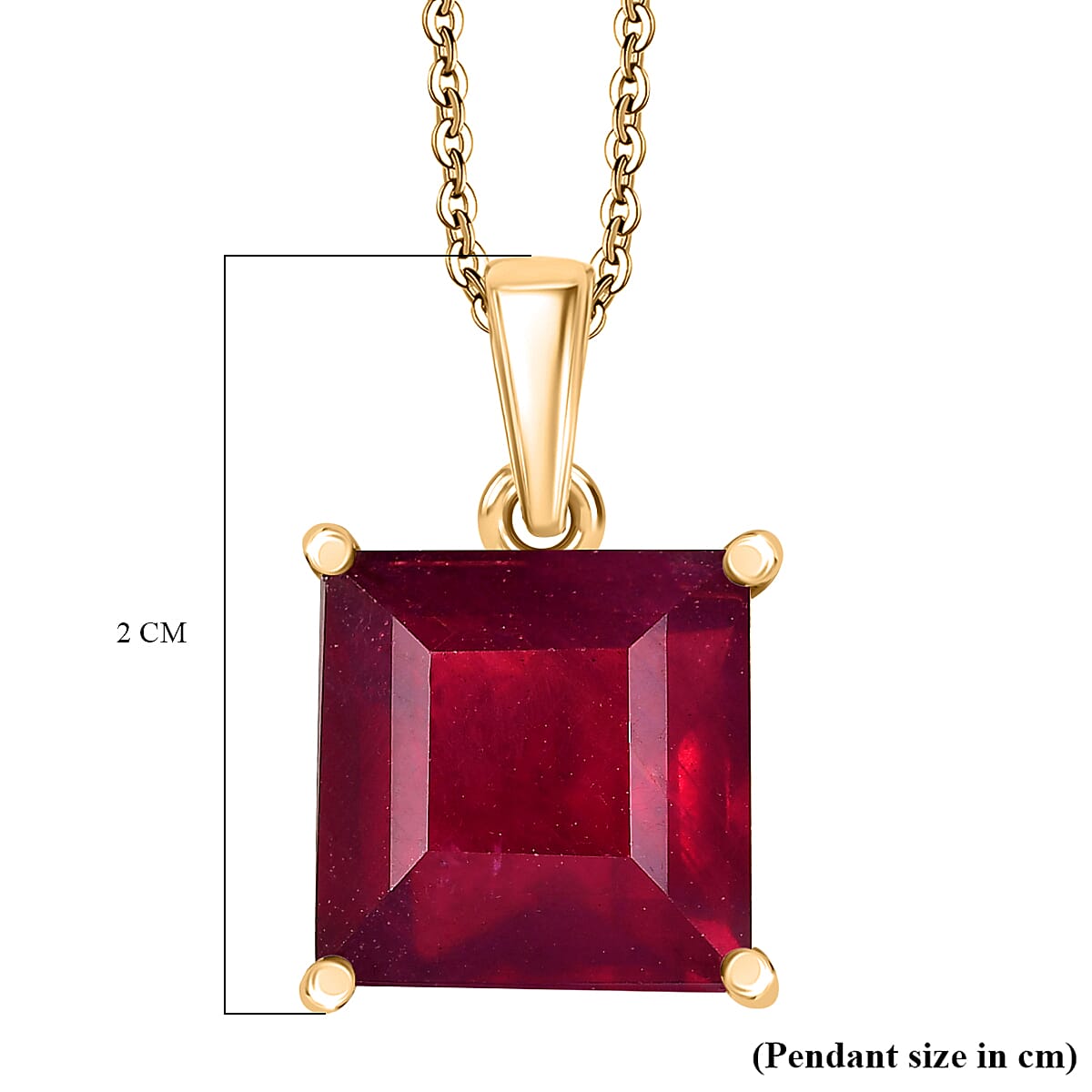 D'Joy African Ruby Pendant with Chain (Size 20) in 18K Vermeil Yellow Gold Plated Sterling Silver 10.27 Ct.