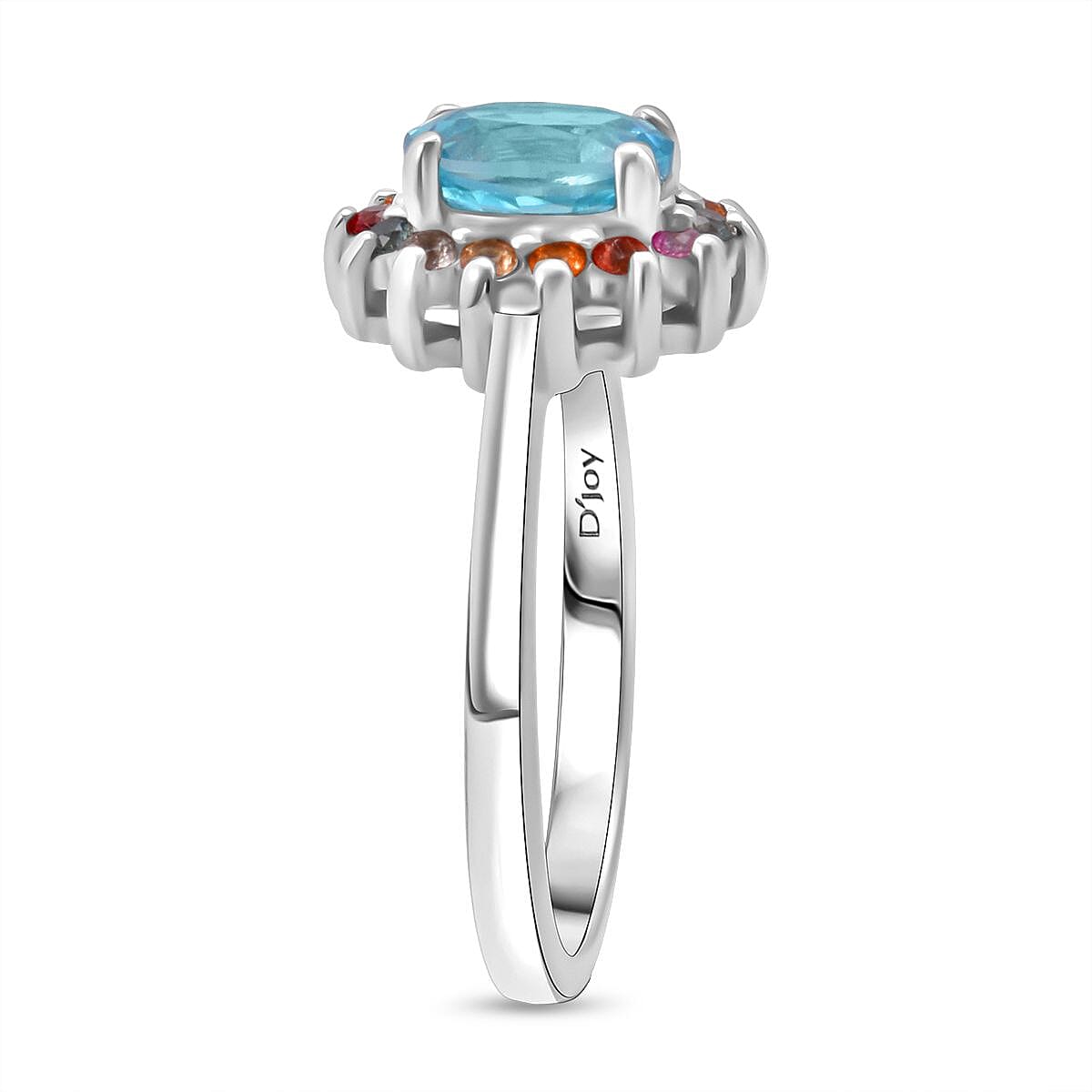 3 Piece Set - D'Joy Blue Zircon & Multi Sapphire Ring (Size - L), Pendant and Earring in Rhodium Overlay Sterling Silver 7.74 Ct.