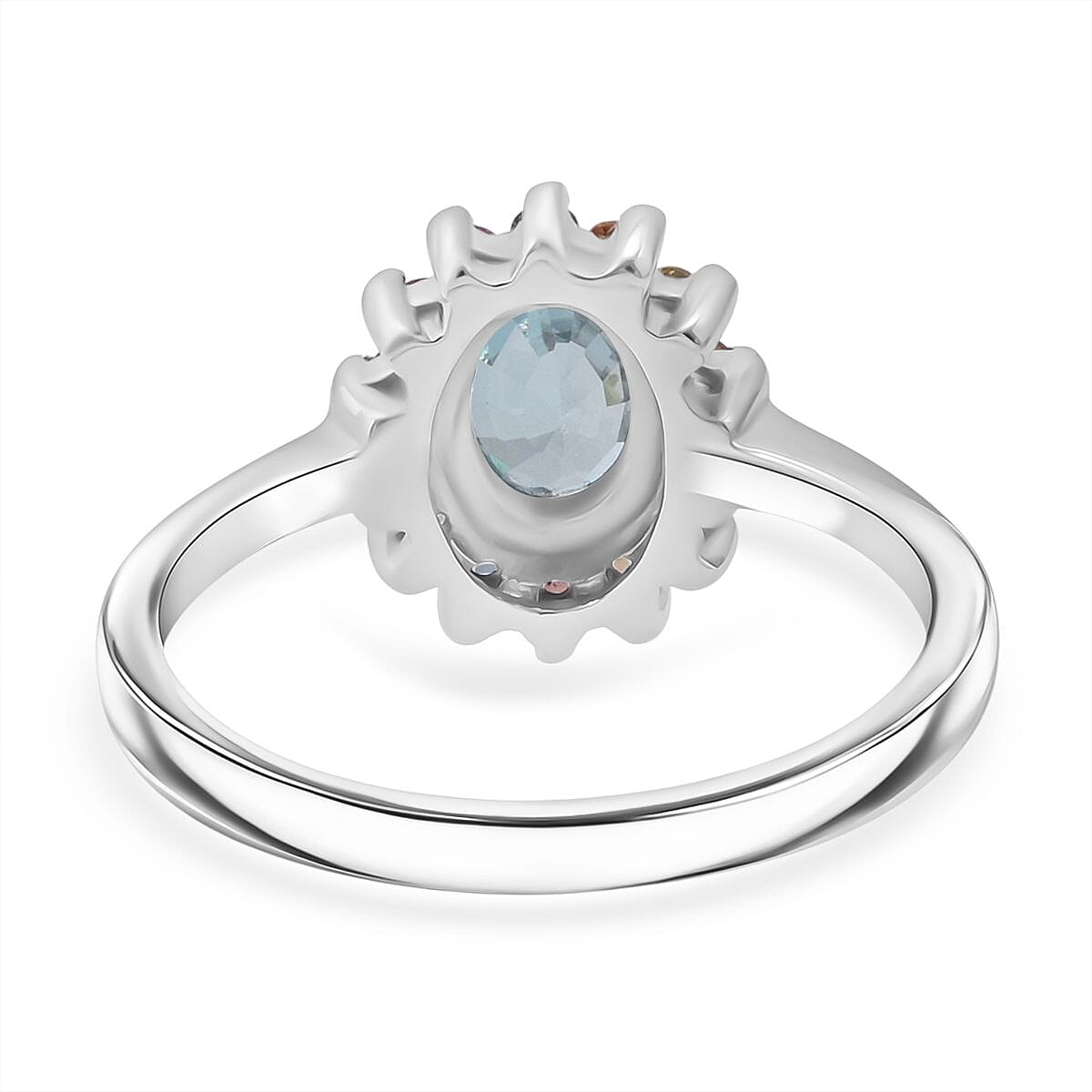 3 Piece Set - D'Joy Blue Zircon & Multi Sapphire Ring (Size - L), Pendant and Earring in Rhodium Overlay Sterling Silver 7.74 Ct.