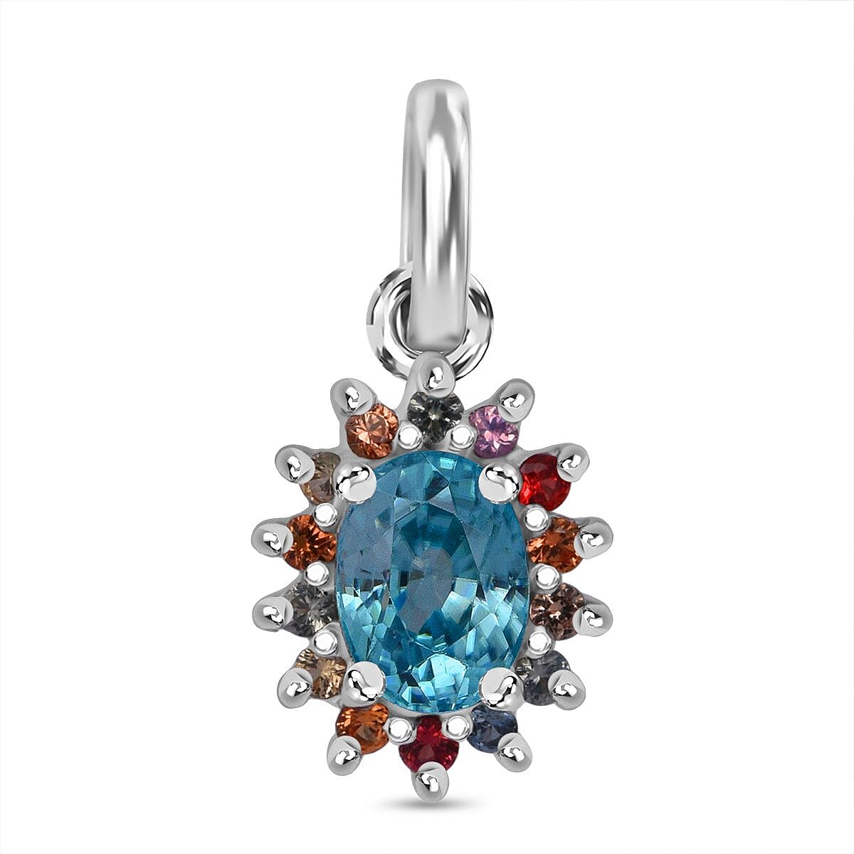 3 Piece Set - D'Joy Blue Zircon & Multi Sapphire Ring (Size - L), Pendant and Earring in Rhodium Overlay Sterling Silver 7.74 Ct.