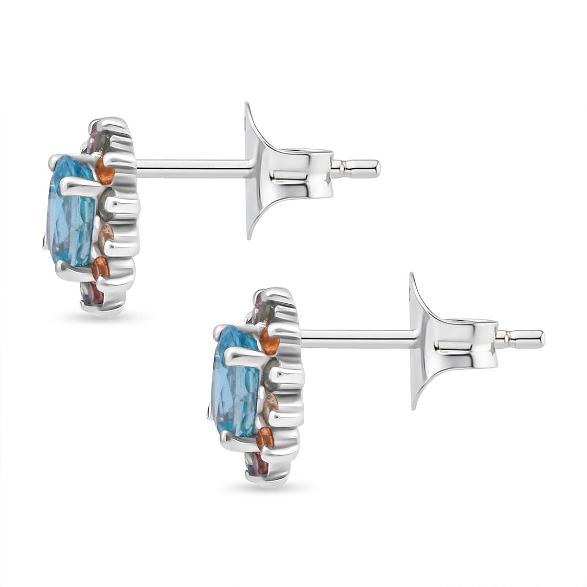 3 Piece Set - D'Joy Blue Zircon & Multi Sapphire Ring (Size - L), Pendant and Earring in Rhodium Overlay Sterling Silver 7.74 Ct.