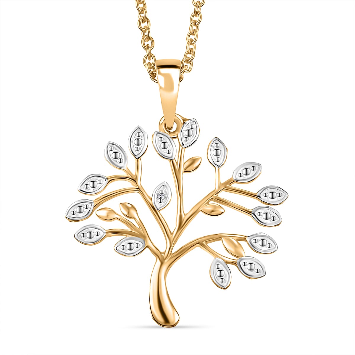 White Diamond Pendant with Chain (Size 20) Stainless Steel  0.004  Ct.