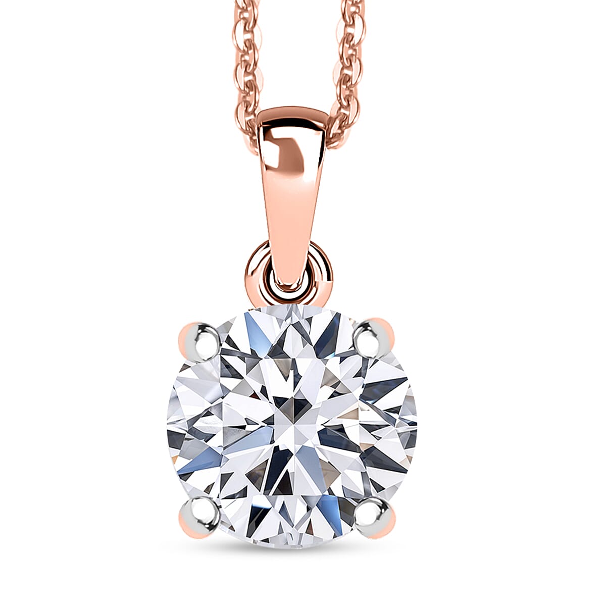 Luxuriant Lab Grown Diamond(Si-G-H) Pendant with Chain (Size 20) in 18K Vermeil Rose Gold Plated Sterling Silver 1.50 Ct.