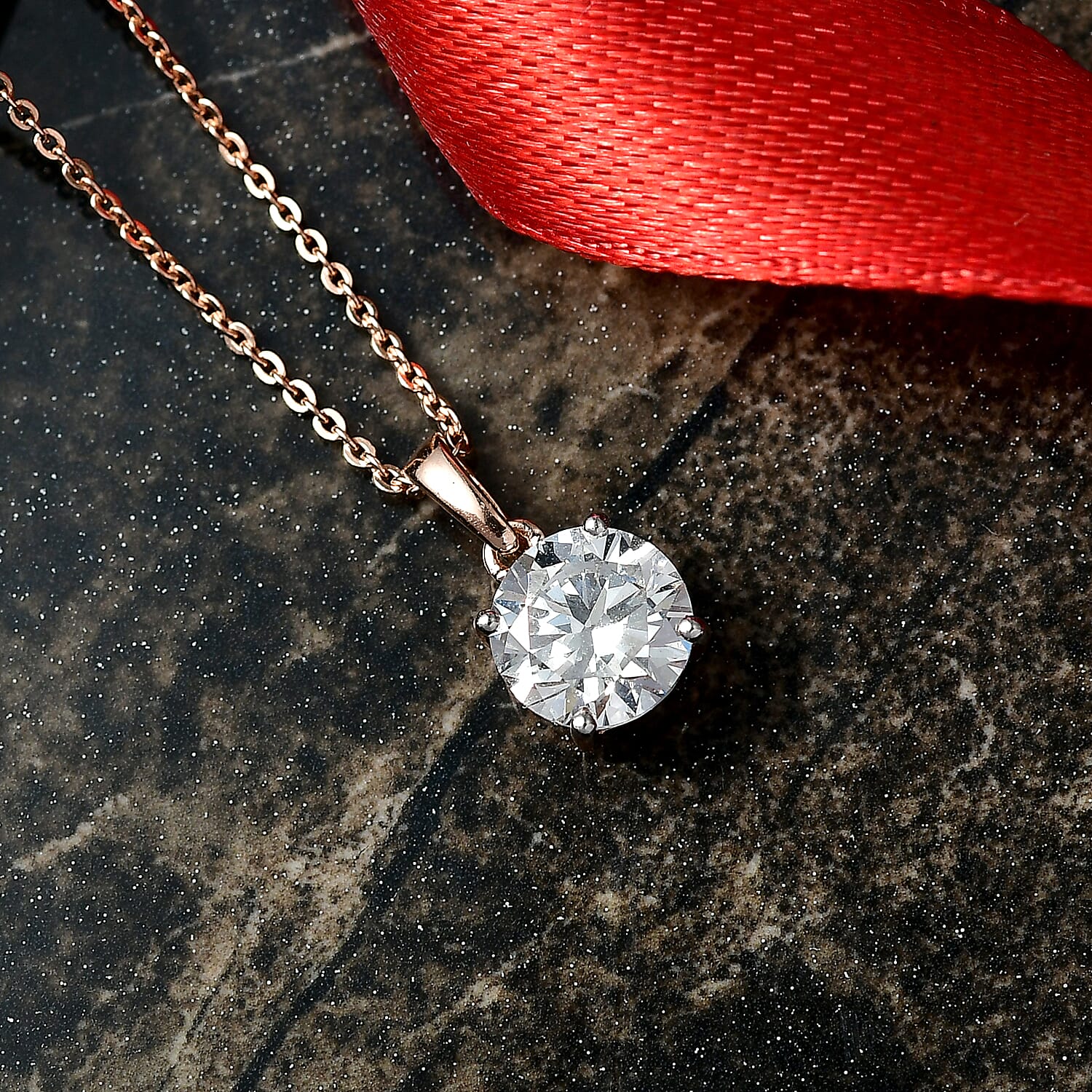 Luxuriant Lab Grown Diamond(Si-G-H) Pendant with Chain (Size 20) in 18K Vermeil Rose Gold Plated Sterling Silver 1.50 Ct.