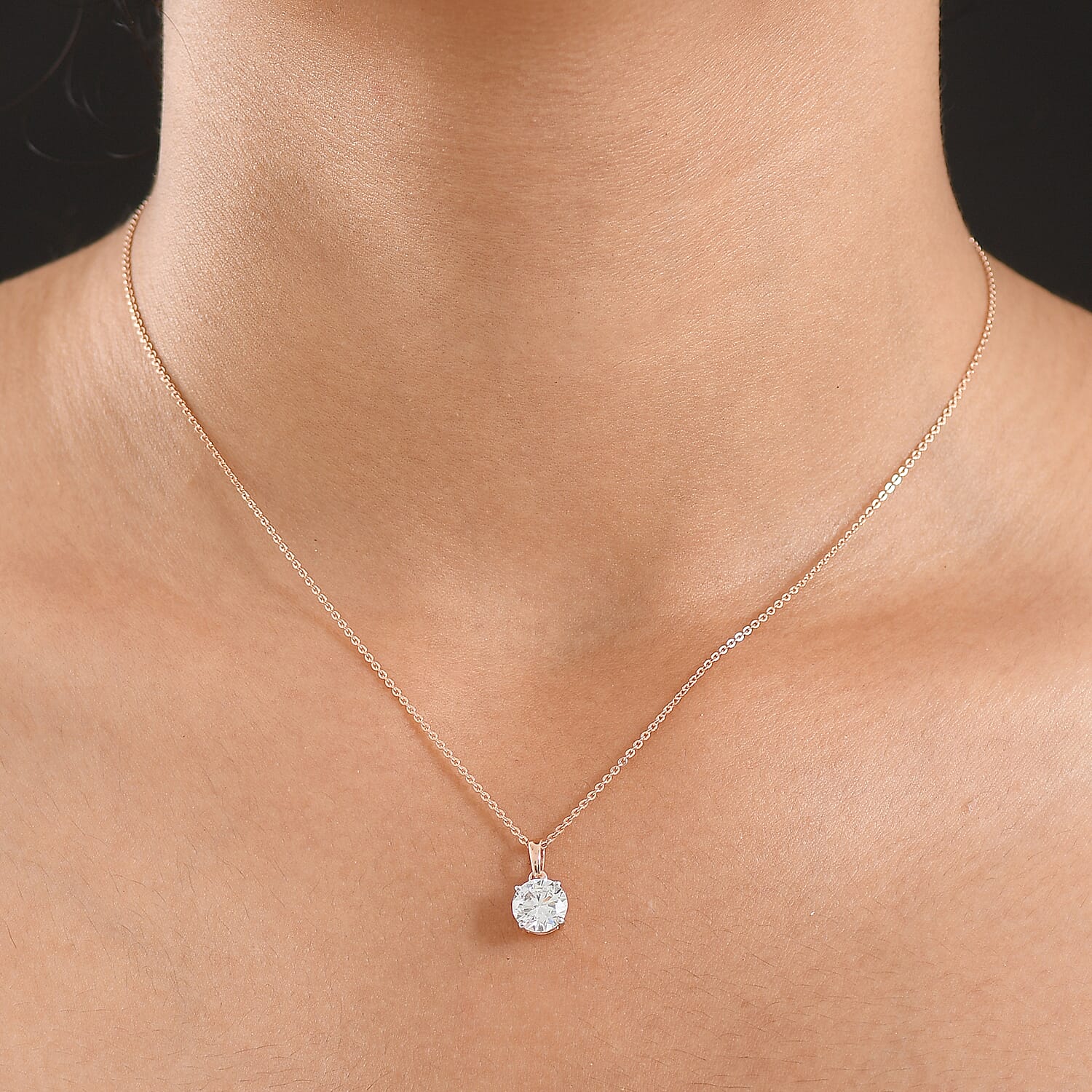 Luxuriant Lab Grown Diamond(Si-G-H) Pendant with Chain (Size 20) in 18K Vermeil Rose Gold Plated Sterling Silver 1.50 Ct.