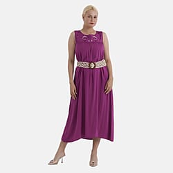 - Maisi Embroidery Umbrella Cut Dress with Elasticated Waist Belt (One Size) - Bottle Green