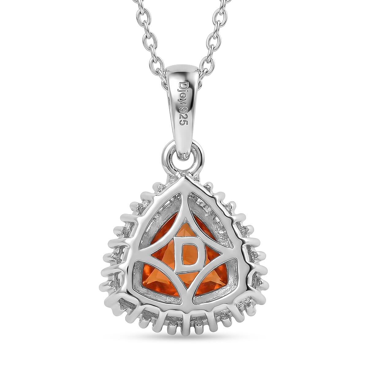 D'Joy Fire Opal & Natural White Diamond Pendant with Chain (Size 20) in Rhodium Overlay Sterling Silver 1.54 Ct.