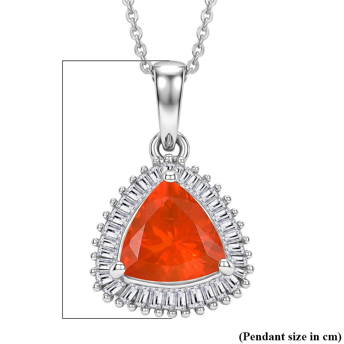 D'Joy Fire Opal & Natural White Diamond Pendant with Chain (Size 20) in Rhodium Overlay Sterling Silver 1.54 Ct.