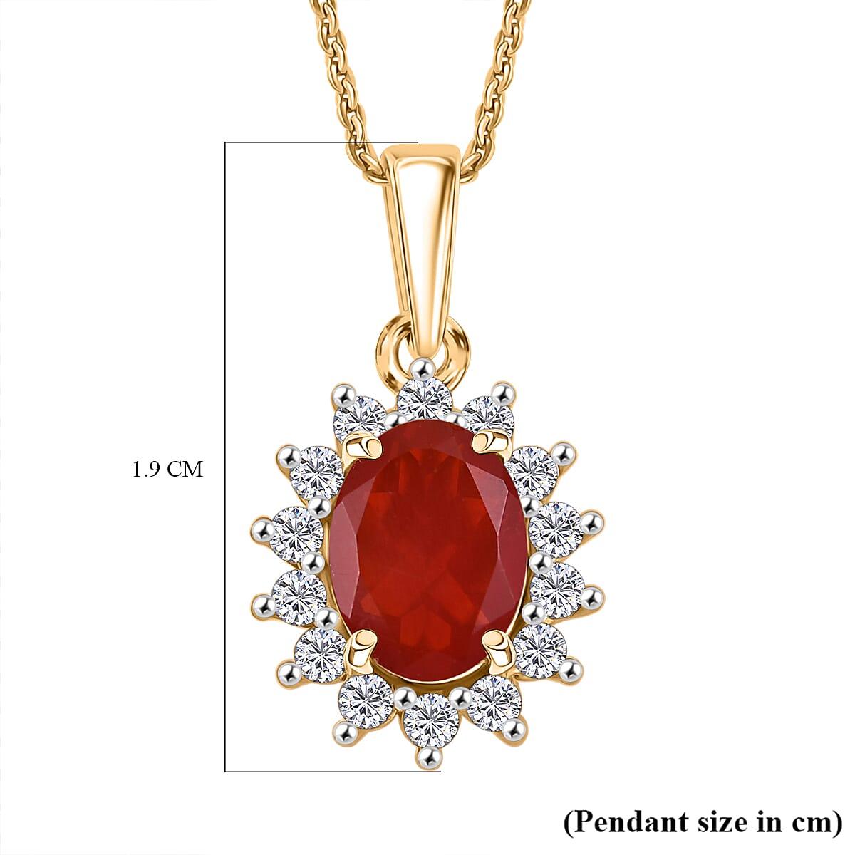 D'Joy Fire Opal & Moissanite Halo Pendant with Chain (Size 20) in 18K Vermeil Yellow Gold Plated Sterling Silver 1.00 Ct.
