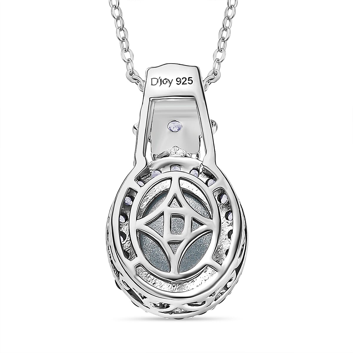 D'Joy Paraiba Moonstone & White Zircon Pendant with Chain (Size 20) in Platinum Overlay Sterling Silver 2.77 Ct.