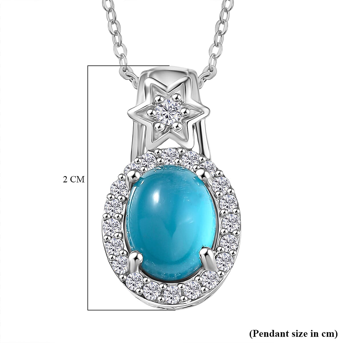 D'Joy Paraiba Moonstone & White Zircon Pendant with Chain (Size 20) in Platinum Overlay Sterling Silver 2.77 Ct.