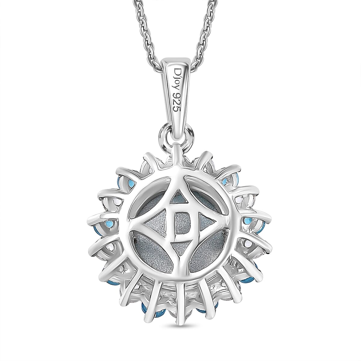 D'Joy Paraiba Moonstone, Neon Apatite & White Zircon Pendant with Chain (Size 20) in Rhodium Overlay Sterling Silver 4.79 Ct.