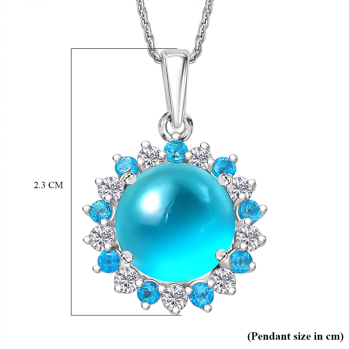 D'Joy Paraiba Moonstone, Neon Apatite & White Zircon Pendant with Chain (Size 20) in Rhodium Overlay Sterling Silver 4.79 Ct.