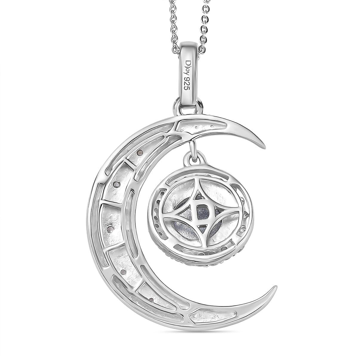 D'Joy Paraiba Moonstone & White Zircon Pendant with Chain (Size 20) in Rhodium Overlay Sterling Silver 2.91 Ct.