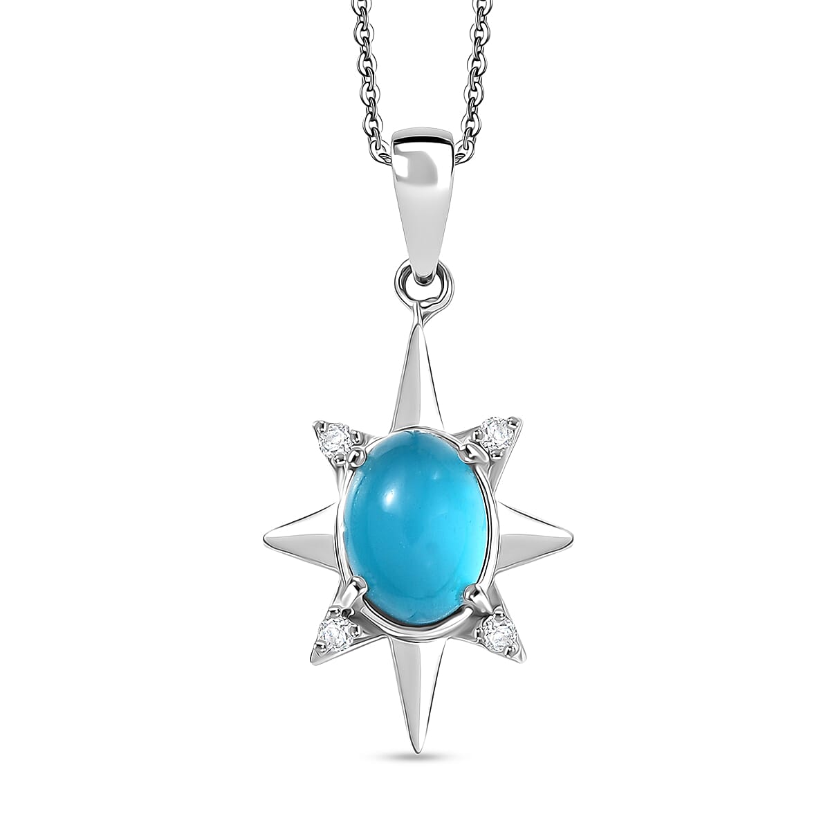 D'Joy Paraiba Moonstone & White Zircon Pendant with Chain (Size 20) in Platinum Overlay Sterling Silver 1.82 Ct.