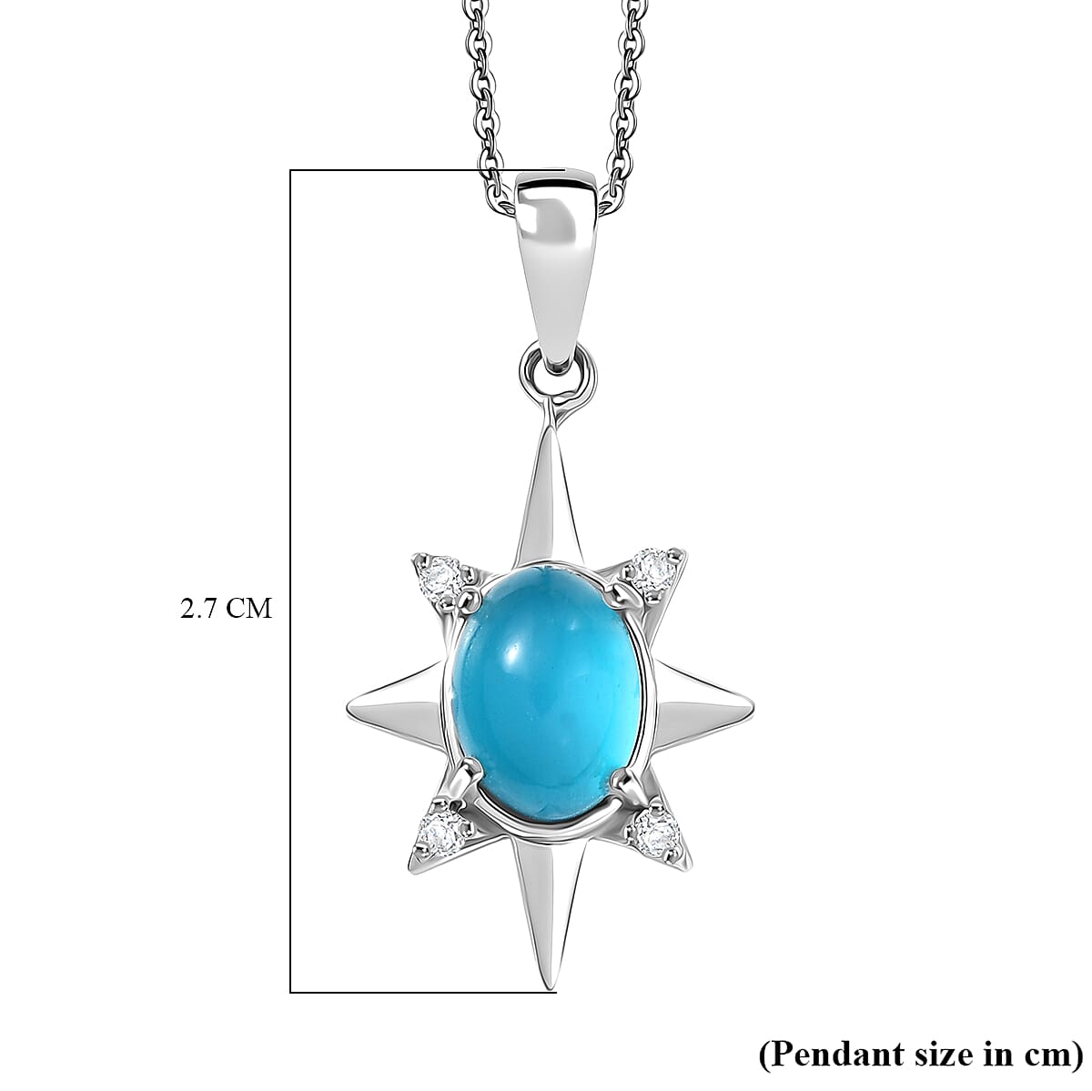 D'Joy Paraiba Moonstone & White Zircon Pendant with Chain (Size 20) in Platinum Overlay Sterling Silver 1.82 Ct.