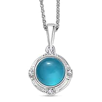 D'Joy Paraiba Moonstone & White Zircon Pendant with Chain (Size 20) in Platinum Overlay Sterling Silver 1.68 Ct.