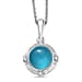 D'Joy Paraiba Moonstone & White Zircon Pendant with Chain (Size 20) in Platinum Overlay Sterling Silver 1.68 Ct.