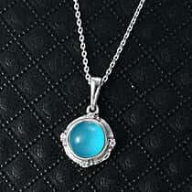 D'Joy Paraiba Moonstone & White Zircon Pendant with Chain (Size 20) in Platinum Overlay Sterling Silver 1.68 Ct.