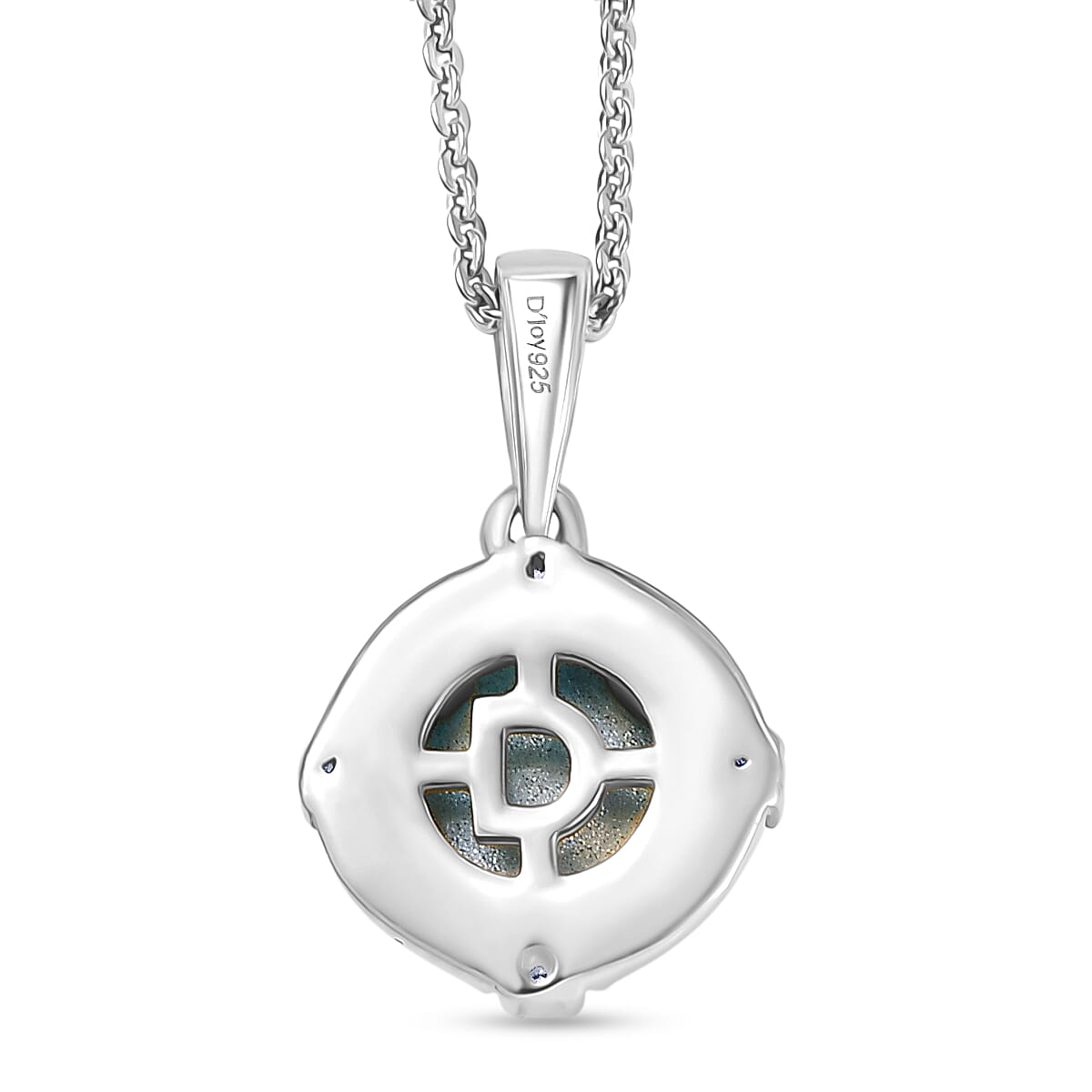 D'Joy Paraiba Moonstone & White Zircon Pendant with Chain (Size 20) in Platinum Overlay Sterling Silver 1.68 Ct.