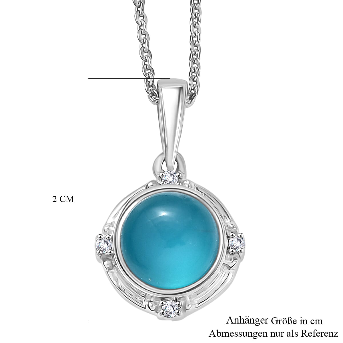 D'Joy Paraiba Moonstone & White Zircon Pendant with Chain (Size 20) in Platinum Overlay Sterling Silver 1.68 Ct.