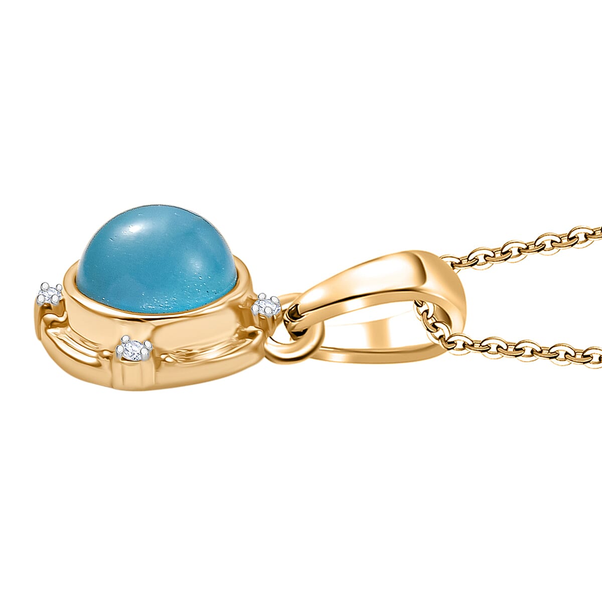 D'Joy Paraiba Moonstone & White Zircon Pendant with Chain (Size 20) in Yellow Gold Plated Sterling Silver 1.68 Ct.