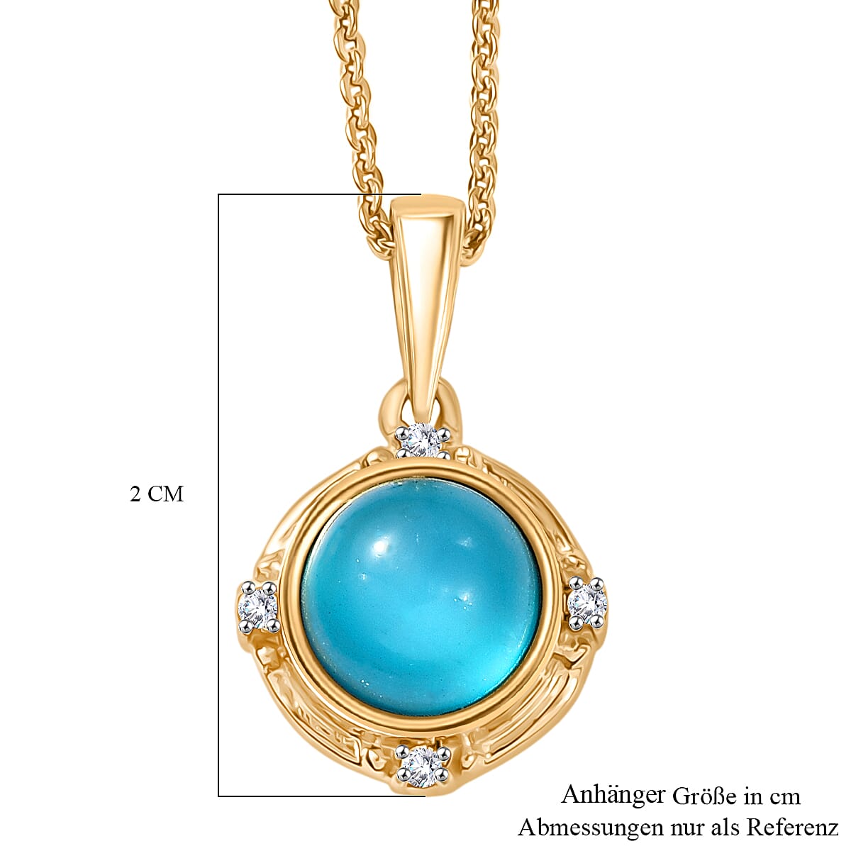 D'Joy Paraiba Moonstone & White Zircon Pendant with Chain (Size 20) in Yellow Gold Plated Sterling Silver 1.68 Ct.