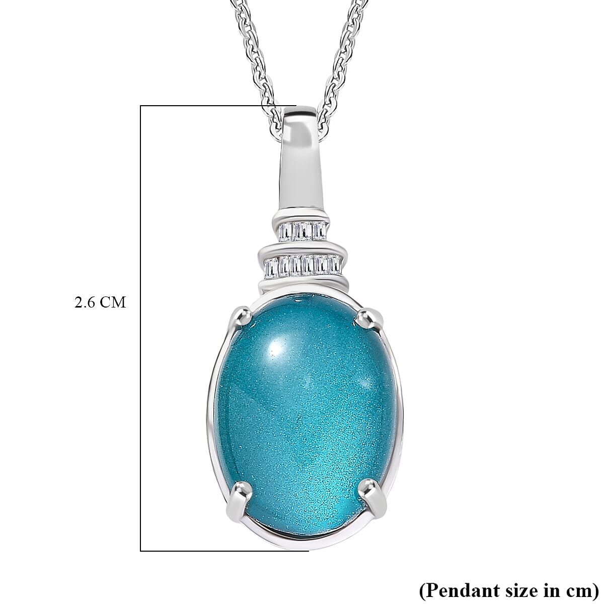 D'Joy Paraiba Moonstone & White Diamond Pendant with Chain (Size 20) in Rhodium Overlay Sterling Silver 5.89 Ct.