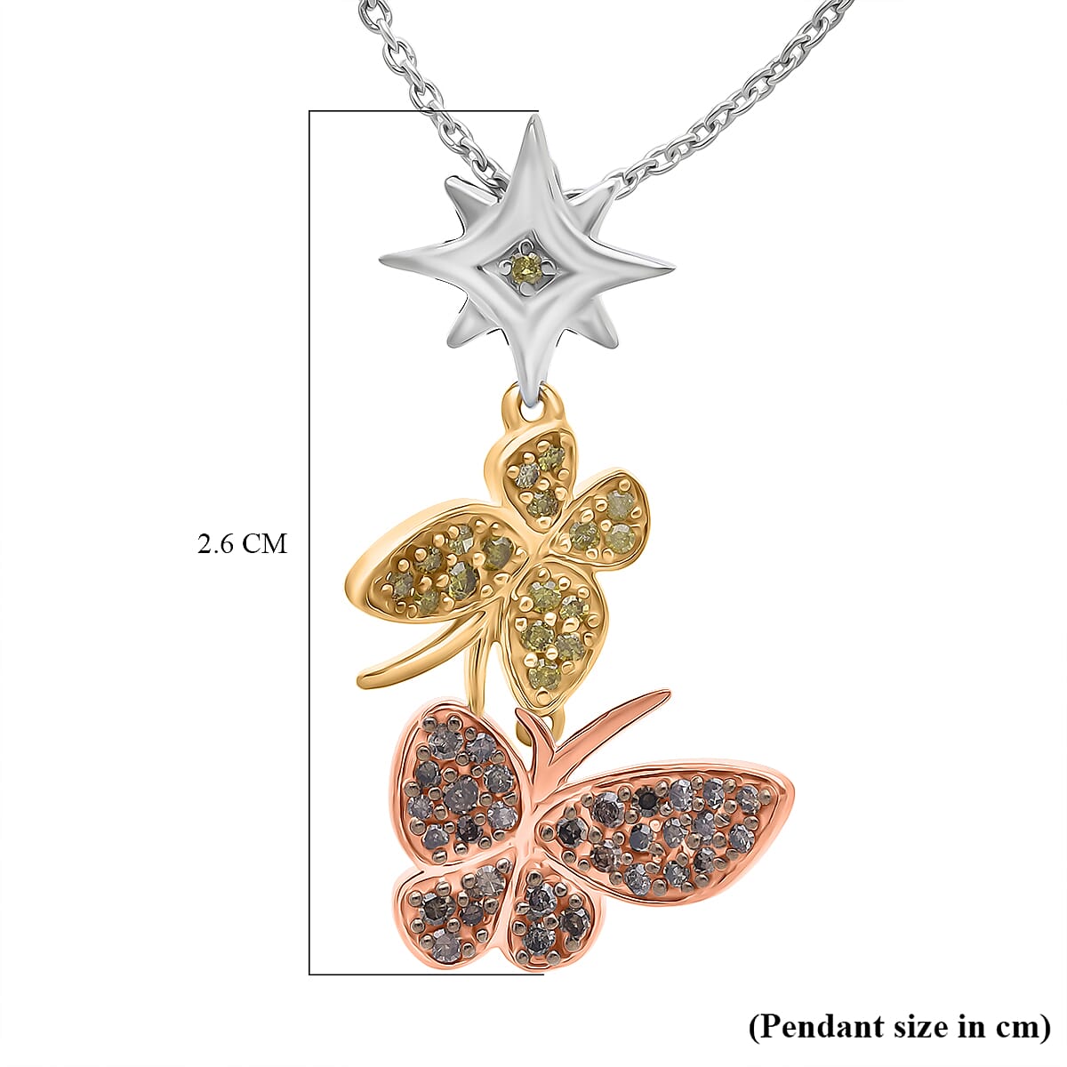 GP - Italian Garden Collection Champagne Diamond (SI-CP), Kanchanaburi Blue Sapphire & Yellow Diamond Pendant with Chain (Size 20) in Tri Colour Tone Sterling Silver 0.28 Ct.