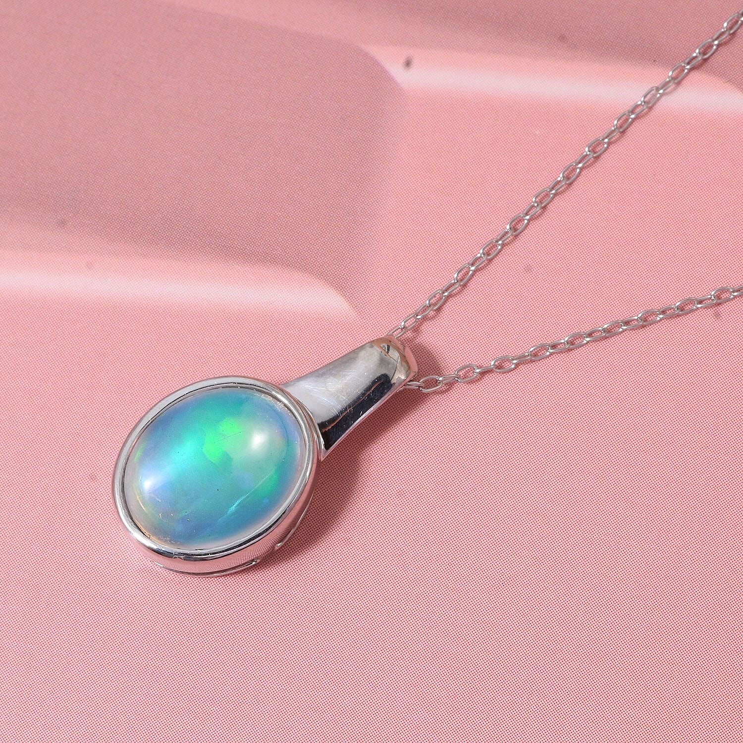 D'Joy Ethiopian Opal Pendant with Chain (Size 20) in Rhodium Overlay Sterling Silver 1.65 Ct.