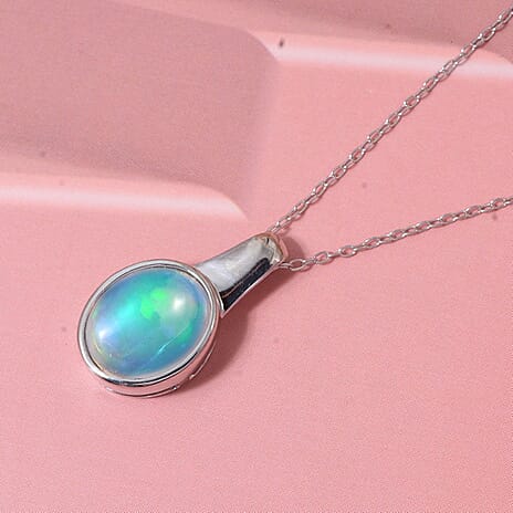 Ethiopian Opal Pendant with Chain (Size 20) in Rhodium Overlay Sterling Silver  1.650  Ct.