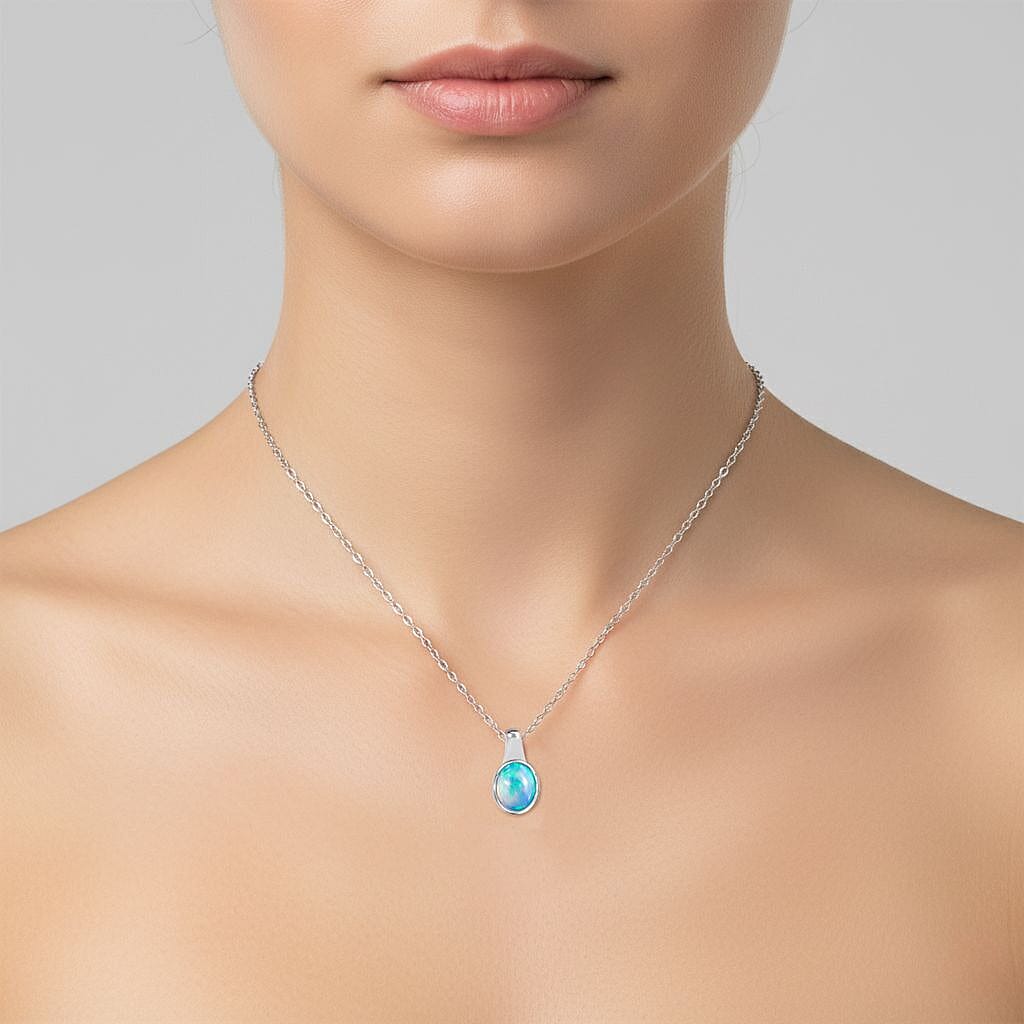 D'Joy Ethiopian Opal Pendant with Chain (Size 20) in Rhodium Overlay Sterling Silver 1.65 Ct.
