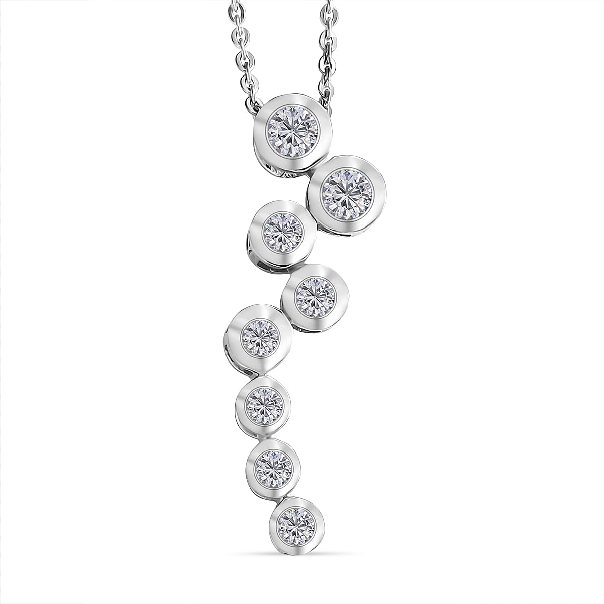 Lab Grown Diamond Pendant with Chain (Size 20) in Rhodium Overlay Sterling Silver 0.39 ct  0.510  Ct.