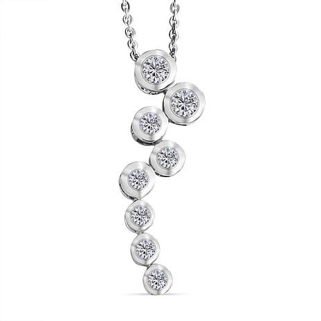 Lab Grown Diamond Pendant with Chain (Size 20) in Rhodium Overlay Sterling Silver 0.39 ct  0.510  Ct.
