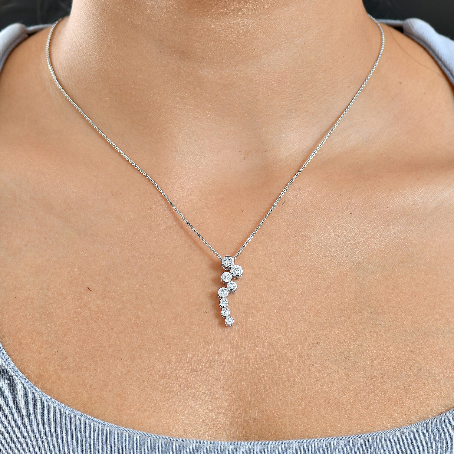 Lab Grown Diamond Pendant with Chain (Size 20) in Rhodium Overlay Sterling Silver 0.39 ct  0.510  Ct.