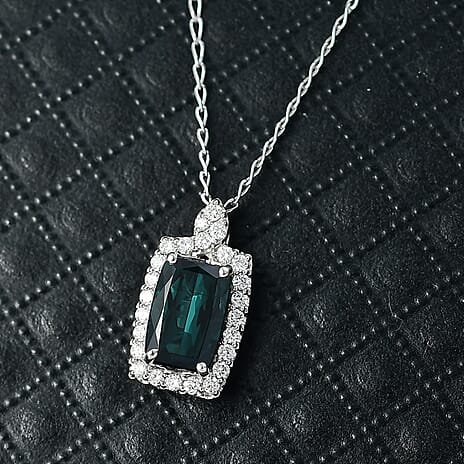 RHAPSODY 950 AGI Certified Platinum AAAA Indicolite & Natural VS-EF White Diamond Pendant with Chain (Size 21) 2.00 Ct, Platinum Wt. 4.80 Gms