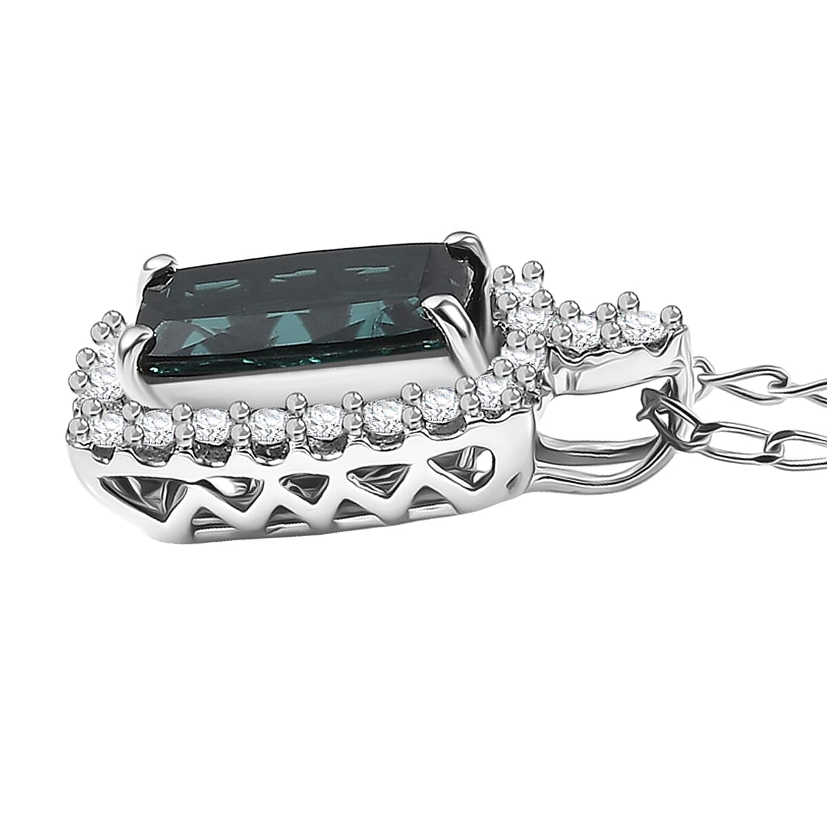 RHAPSODY 950 Platinum AGI Certified Indicolite & VS-EF White Diamond Pendant with Chain (Size 21) 2.00 Ct, Platinum Wt. 4.80 Gms