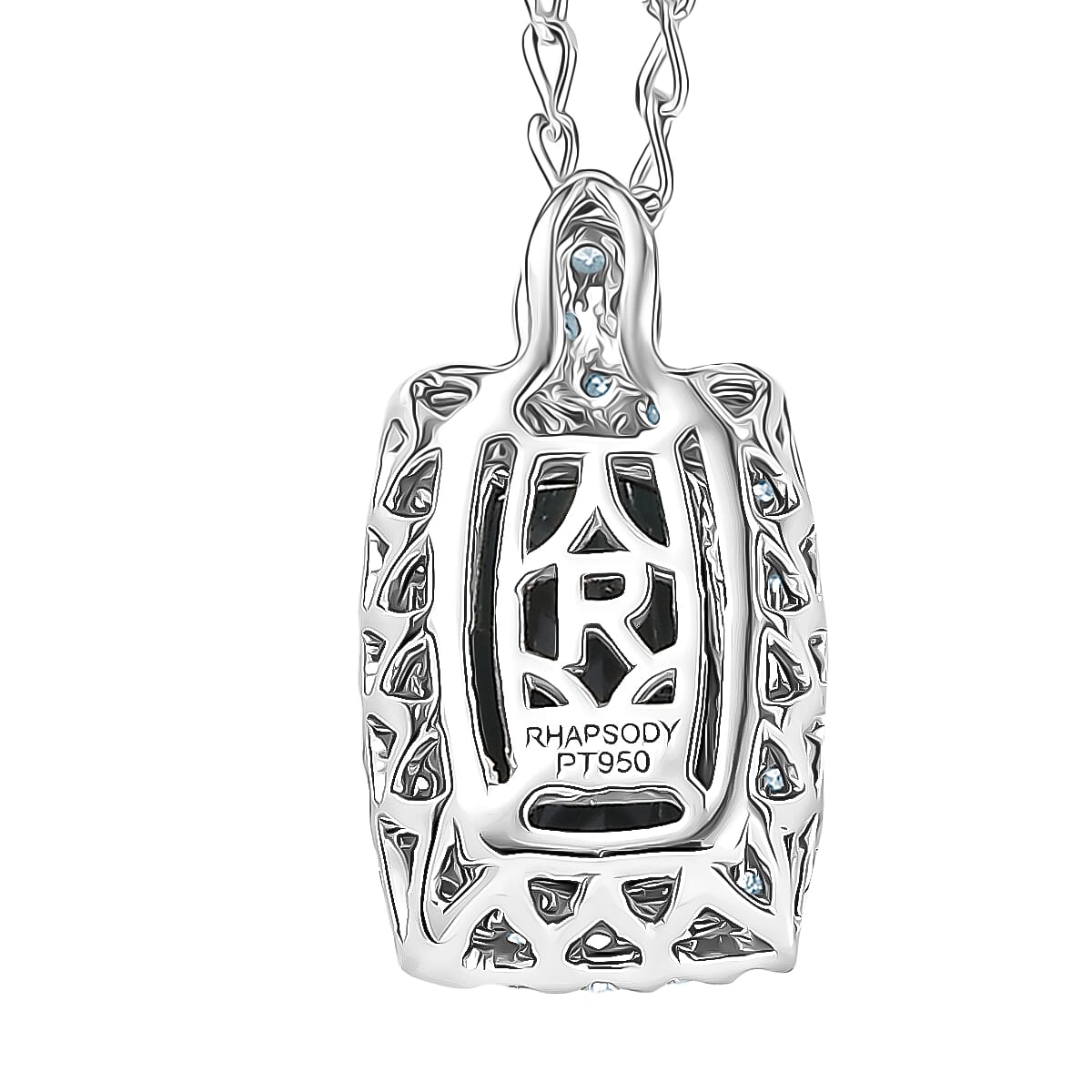 RHAPSODY 950 Platinum AGI Certified Indicolite & VS-EF White Diamond Pendant with Chain (Size 21) 2.00 Ct, Platinum Wt. 4.80 Gms