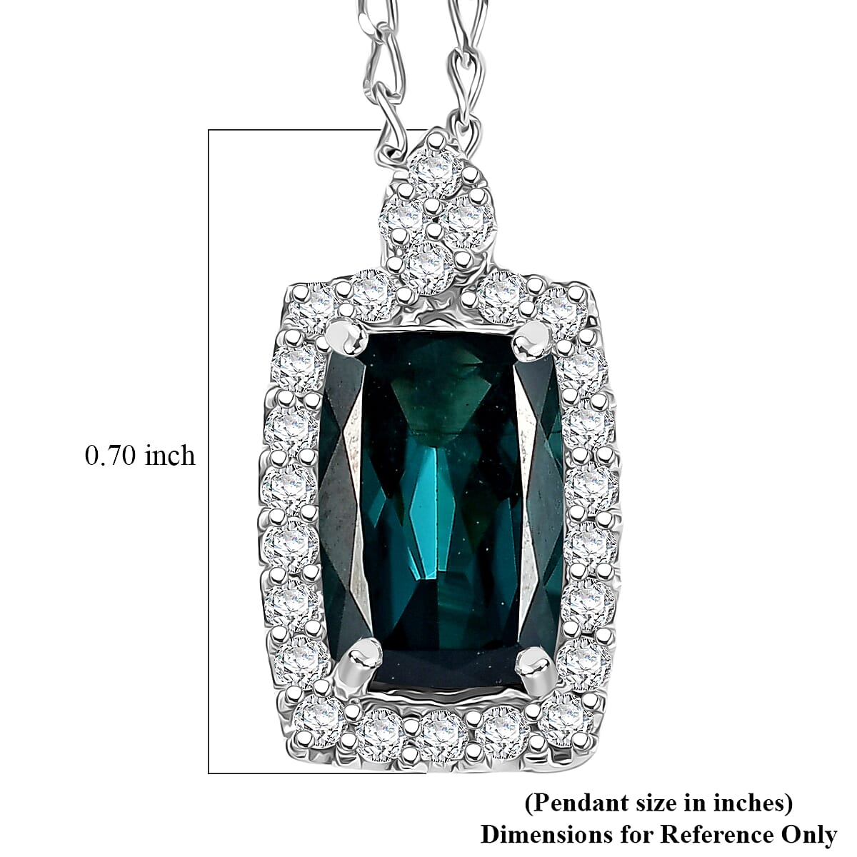 RHAPSODY 950 Platinum AGI Certified Indicolite & VS-EF White Diamond Pendant with Chain (Size 21) 2.00 Ct, Platinum Wt. 4.80 Gms