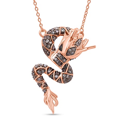 GP - Dragon Collection Champagne Diamond (SI-CP), Kanchanaburi Blue Sapphire & Green Diamond Pendant with Chain (Size 20) in 18K Vermeil Rose Gold Plated Sterling Silver 0.27 Ct.