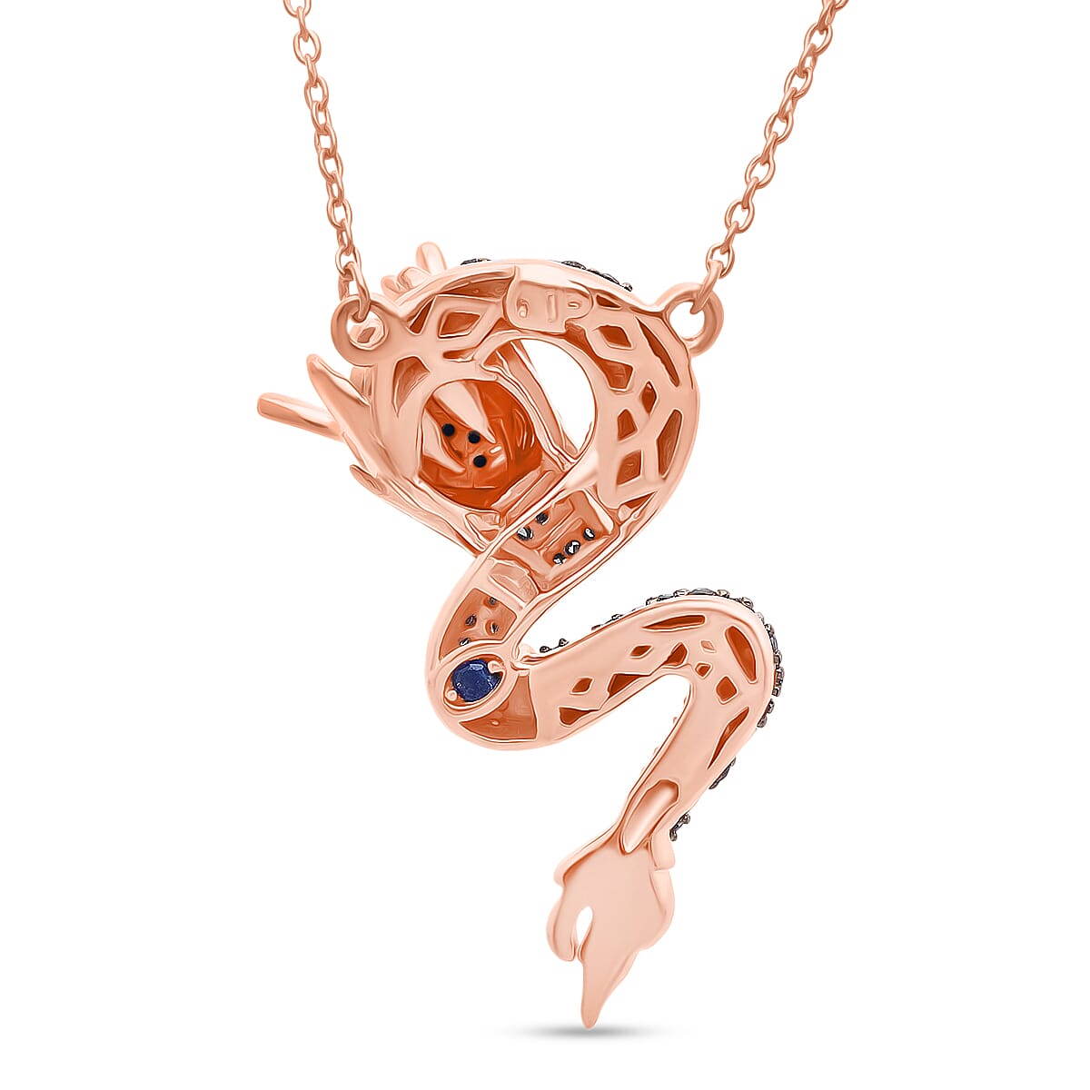 GP - Dragon Collection Champagne Diamond (SI-CP), Kanchanaburi Blue Sapphire & Green Diamond Pendant with Chain (Size 20) in 18K Vermeil Rose Gold Plated Sterling Silver 0.27 Ct.