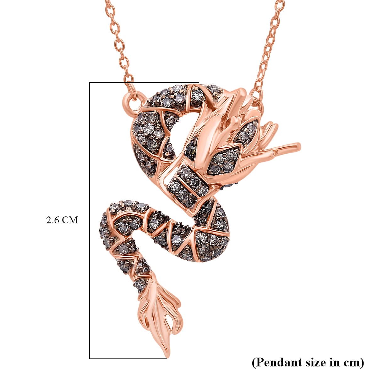 GP - Dragon Collection Champagne Diamond (SI-CP), Kanchanaburi Blue Sapphire & Green Diamond Pendant with Chain (Size 20) in 18K Vermeil Rose Gold Plated Sterling Silver 0.27 Ct.