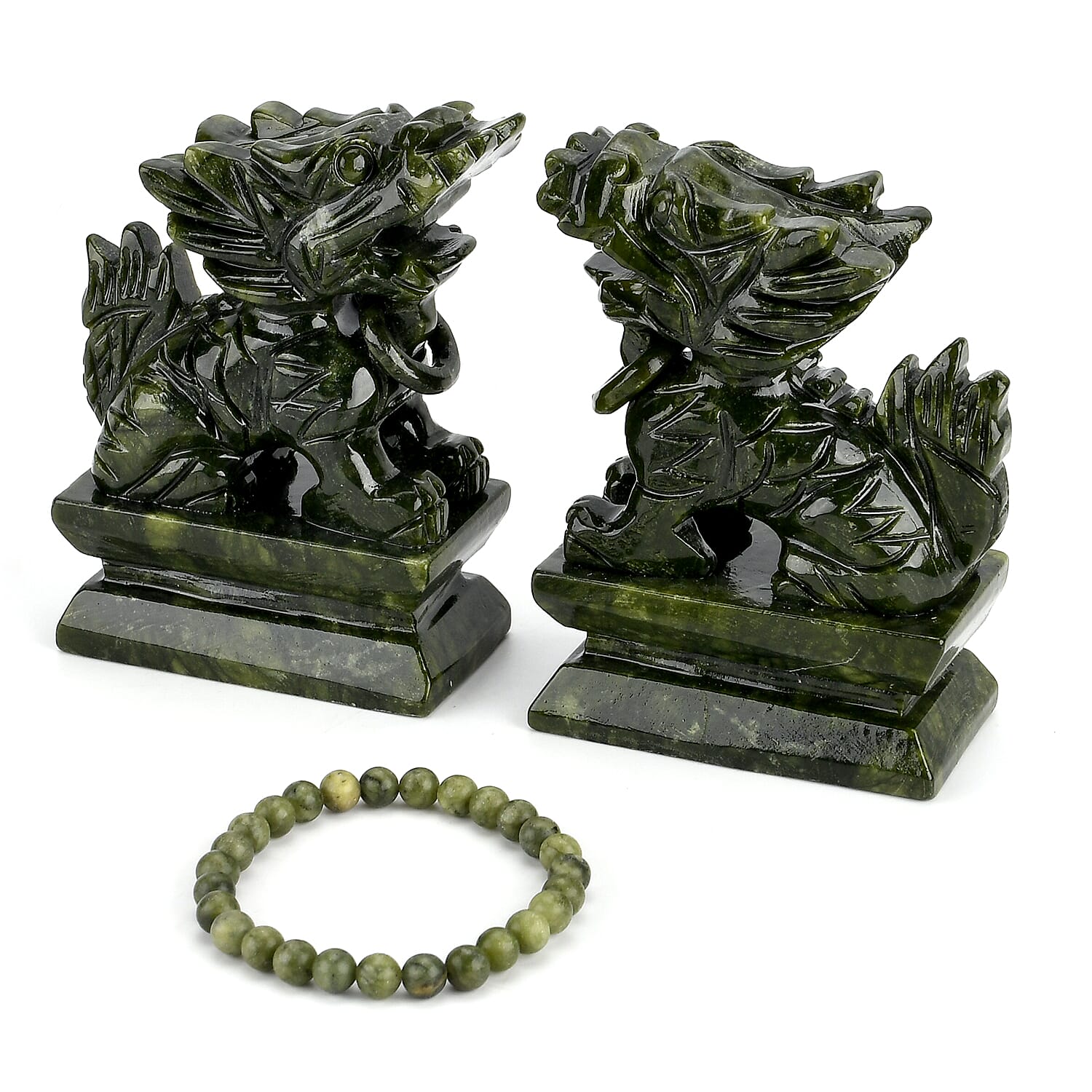 Black Friday Collectors Edition -  2 Pcs Set Serpentine Jade Carved Pixiu Sculpture 5045.00 Ct.
